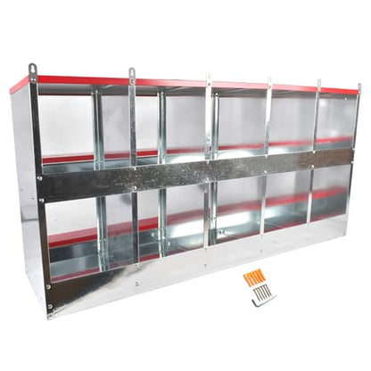 Chicken Nesting Boxes - 10-Compartment Metal Wall-Mounted Poultry Nest Box for Chickens, Hens, and Ducks - Easy Egg Collection - Large Vented Holes - Chicken Coop Equipment