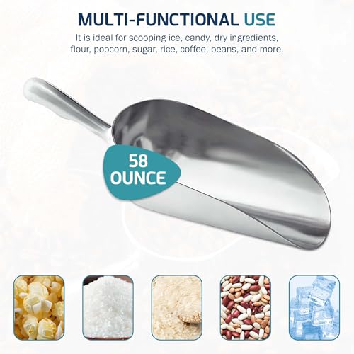 OCS Parts Aluminum 13.5-Inch Food and Ice Scoop | 58-Ounce | Professional Grade Scooper for Ice, Flour, Candy, Sugar, Rice, Popcorn, Coffee, and Beans for Home or Commercial Kitchens - size: 58-Ounce