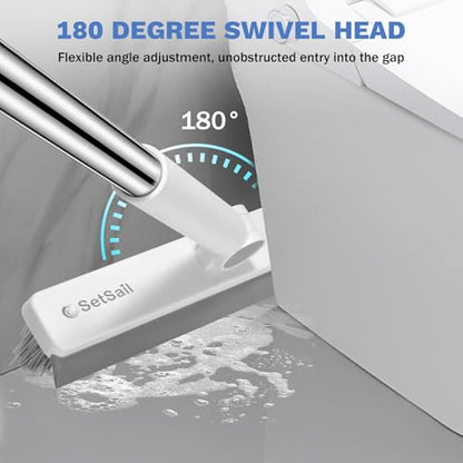 SetSail Grout Cleaner Brush with Long Handle, V-Shaped Floor Scrub Brush Swivel Grout Brush Stiff Bristle Floor Grout Scrubber for Bathroom, Tile Line, Crevice, Kitchen, Wall, Deck, Garage, White Grey - color: Grey White