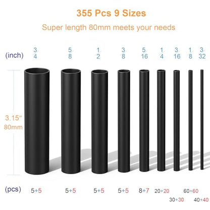 Heat Shrink Tubing Kit 355pcs - 3:1 Adhesive Lined - Electrical Waterproof Industrial Heat Shrink Tape Terminals- Marine Grade Wire Connector Shrink Wrap Tube - 3.15" Length - Black and Red - size: 355pcs Black Red