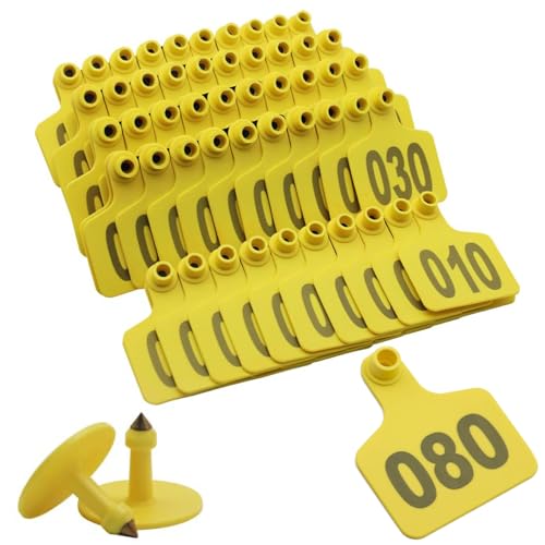 Cattle Ear Tags Numbered Plastic Livestock Animal Ear Tag for Cows Goats Sheep Pigs Animal Identification Earring Tagger Yellow 501-600 - size: 501-600