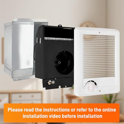New Upgrade CSC151TW Electric Wall Heater - Fast & Efficient Heating with Built-in Thermostat, 1500W/120V, 5120 BTU, Complete Unit, White (White)