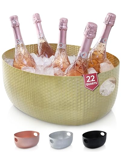 Gusto Nostro Large Beverage Tub for Parties - Metal Tub for Wine Bottles,Champagne,Beers - High Capacity Ice Bucket for Drinks - Extra Large Ice Buckets for Parties (22 qt) Outdoor Party Drink Bucket - color: Gold