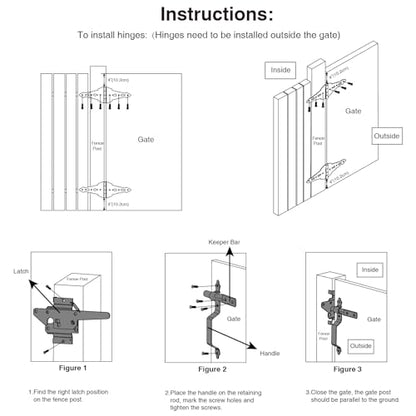 HOME MASTER HARDWARE Wood Gate Hardware Set - Heavy Duty 8" Decorative Strap Hinges and Spring Loaded Latch Kit with Screws for Outdoor Fence Swing Gate Black Finish