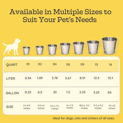 2 quart Heavy Duty Stainless Steel Round Bucket with Handle | 0.5 gal Sturdy Food & Water Bowl for Small Birds Dog Cat & Livestock | Fits kennel Crate Cage Farm | Hanging Utility Pet Pail - size: 2 Quarts