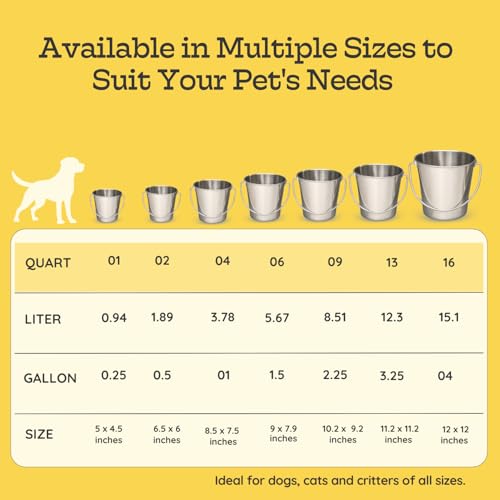 1 quart Heavy Duty Stainless Steel Round Bucket with Handle | 0.25 gal Sturdy Food & Water Bowl for Small Bird Dog Cat & Livestock | Fits kennel Crate Cage Farm | Hanging Utility Pet Pail - size: 1 Quarts