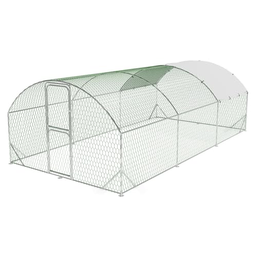 Large Metal Chicken Coop, Walk-In Poultry Cage, Chicken Run Pen House With Reinforcement & Waterproof & Anti-Ultraviolet Cover Chicken Coop Run With Double Lockable Doors for Outdoor 9.8 x 19.7X 6.6ft