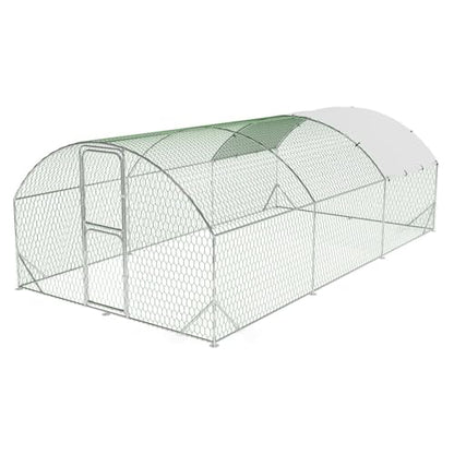 Large Metal Chicken Coop, Walk-In Poultry Cage, Chicken Run Pen House With Reinforcement & Waterproof & Anti-Ultraviolet Cover Chicken Coop Run With Double Lockable Doors for Outdoor 9.8 x 19.7X 6.6ft