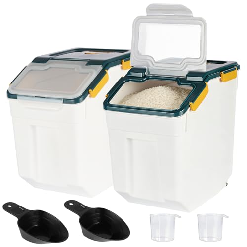 Rice Storage Container 50 lbs, Blue, 2 Pack | Airtight, with Wheels, Locking Lid, Measuring Cup Included, for Flour Sugar Grain Cereal - color: Blue, size: 50lbs