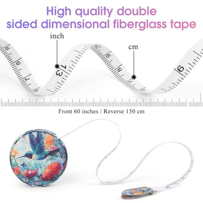 Retractable Mini Tape Measure, Auto-Retract, Premium Leather Tape Measure, Dual-Sided Ruler, Ideal for Fabric Cutting, Body Measurements, and Handicrafts (Hummingbird) - color: Hummingbird