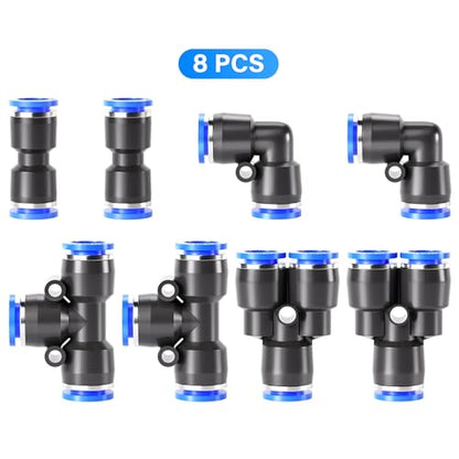 TAILONZ PNEUMATIC 1/2 Inch od Push to Connect Fittings Pneumatic Fittings Kit 2 Spliters+2 Elbows+2 tee+2 Straight (8 pcs) - color: Blue, size: 1/2"OD/8PCS