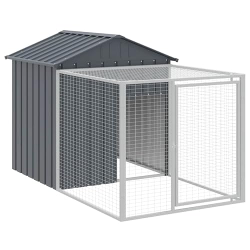 Chicken Coop Anthracite Galvanized Steel 79 x 46 x 48 in Outdoor Poultry Run with Roof Heavy Duty Pet Enclosure for Yard Farm - size: 79.1 x 46.1 x 48.4 in (W x L x H)