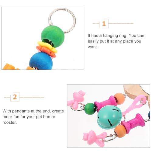 Wooden Chicken Mirror with Bell Hanging Pecking Play for Hens and Roosters Coop Pet Bird Supplies Random Color