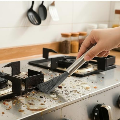 1pc Heavy-Duty Stainless Steel Long Handle Scrub Brush with Sturdy Metal & Extended - Heavy-Duty Multi-Surface Manual Bristle Brush for Stovetops, Ovens, Shower Doors, Floors - Ideal for, Kitchen