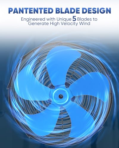 KEN BROWN 18 Inch 3-Speed High Velocity Industrial Oscillating Fan, Wall Mount Fan with Max. 4200 CFM, Seperated Switch and 5 Blades, Heavy Duty Metal for Household/Patio/Workshop, Blue - size: 18 Inch Wall Fan