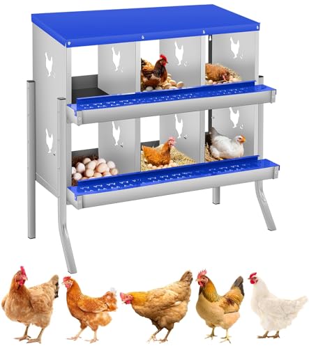 GarveeLife Chicken Nesting Box, 6 Compartments Nesting Box for Chickens, Two-Tier Galvanized Steel Chicken Egg Laying Box with Large Vented Holes Wall Mounting for Easy Egg Collection - color: Blue | 6 Compartments