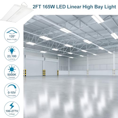 LED Linear High Bay Light 2 Pack 165W/110W/80W Power Tunable, 23100 Lumens 5000K 120-277V Dimmable 2FT, Commercial Linear Hanging Bay Lights for Warehouse Workshop Supermarket Stadium, ETL