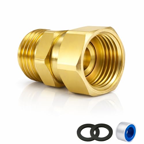 Upgraded No-Leak Easy-Rotate Garden Hose Swivel Connector, 3/4 GHT Brass Hose Swivel Connector, 360° Male to Female Hose Adapter, Anti-Kink Fitting with Washer and PTFE Tape - size: 3/4 GHT Swivel Connector
