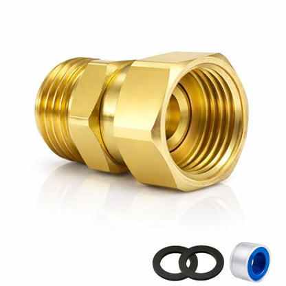 Upgraded No-Leak Easy-Rotate Garden Hose Swivel Connector, 3/4 GHT Brass Hose Swivel Connector, 360° Male to Female Hose Adapter, Anti-Kink Fitting with Washer and PTFE Tape - size: 3/4 GHT Swivel Connector