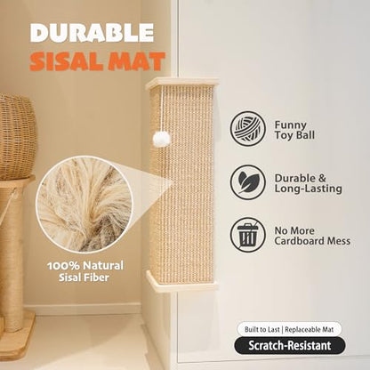 PETKARAY Sisal Corner Cat Scratcher, 22" Large Cat Wall Scratcher, Scratching Post for Indoor Cats, Wall Mounted Sisal Scratch Pad with Toy Ball - size: Wall Corner