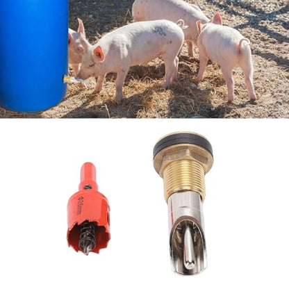 Pig Nipple Waterer Stainless Steel Automatic Pig Nipple Drinker with Connector and Drill Bit Premium Copper Construction for Pig Farms Livestock Hydration System