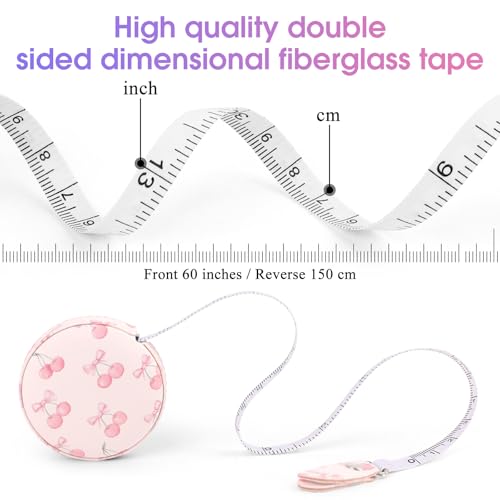 Retractable Mini Tape Measure, Auto-Retract, Premium Leather Tape Measure, Dual-Sided Ruler, Ideal for Fabric Cutting, Body Measurements, and Handicrafts (Pink Bow Cherry) - color: Pink Bow Cherry