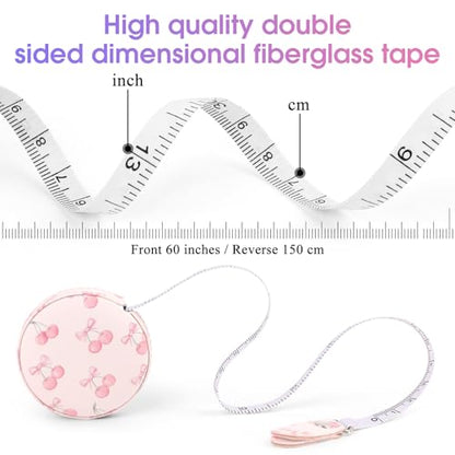 Retractable Mini Tape Measure, Auto-Retract, Premium Leather Tape Measure, Dual-Sided Ruler, Ideal for Fabric Cutting, Body Measurements, and Handicrafts (Pink Bow Cherry) - color: Pink Bow Cherry