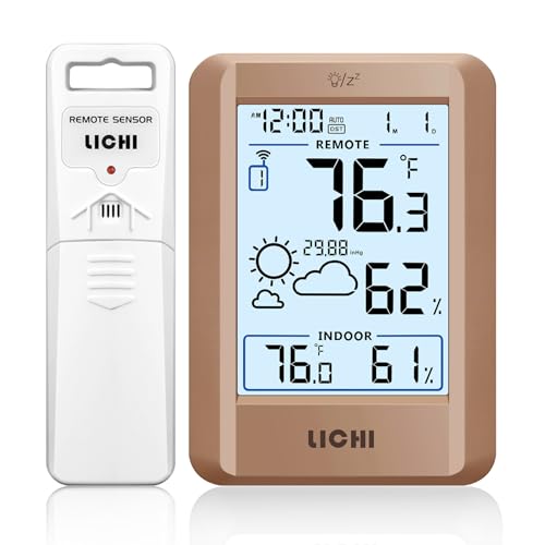 Indoor Outdoor Thermometer Wireless Weather Station External Thermometer Hygrometer Monitor with 330ft Range Remote Sensor, Battery Operated Backlit Display (Khaki) - color: khaki