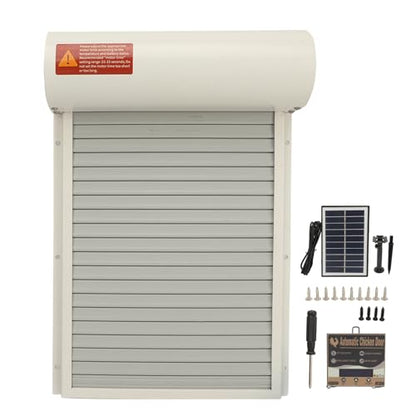 Jeanoko Solar Powered Automatic Chicken Coop Door with Timer, Sturdy Metal Frame, Protecting Poultry, for Chicken Duck Goose Farm Safety Equipment (White) - color: White