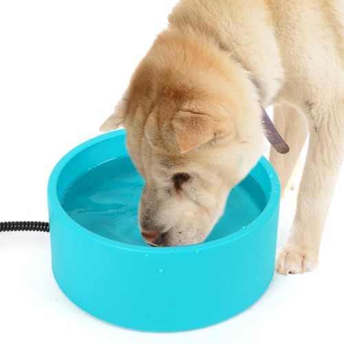 Heated Water Bowl for Cats & Dogs, 3.2L Heated Dog Bowl, Outdoor Heated Dog Water Dish in Winter, Thermostatic Control Anti-Freeze Heated Pet Water Bowl for Chicken,Duck,Goose,Rabbit - size: Round 3.2 Litres