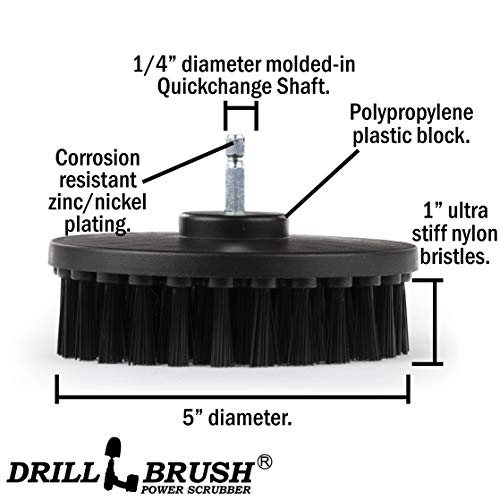 Industrial Cleaning Supplies: 5-Inch Flat Black Ultra Stiff Bristles Spin Brush - Electric Spin Scrubber BBQ Grill Brush for Deep Cleaning - Rust Removal - Power Cleaning Brush - Garage Floor Scrubber