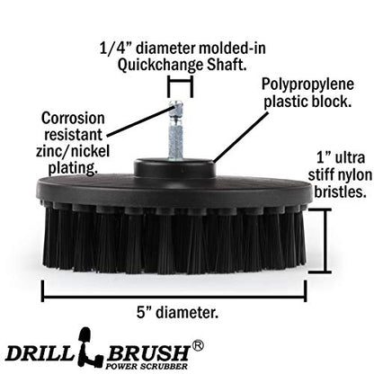 Industrial Cleaning Supplies: 5-Inch Flat Black Ultra Stiff Bristles Spin Brush - Electric Spin Scrubber BBQ Grill Brush for Deep Cleaning - Rust Removal - Power Cleaning Brush - Garage Floor Scrubber