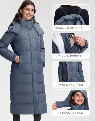 Pioneer Camp Women's Thickened Long Down Jacket 650+ Fill Power Puffer Jacket Winter Coat Parka Jacket with Hood - color: Grey, size: Large