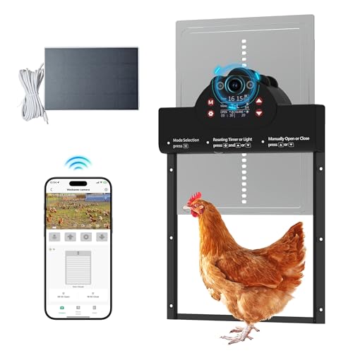 Automatic Chicken Coop Door Solar Powered with 2K Camera & Night Vision, IP65 Wireless Auto Door Opener, 6-Month Battery, APP Control, 2-Way Audio, Anti-Pinch Design (Carbon Black) - color: Carbon Black