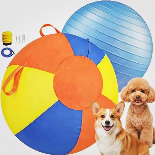 10/18/22" Herding Ball for Dogs & Horses - Tear-Resistant Inflatable Toy with Heavy-Duty Handle Cover & Pump - Durable Exercise Ball for Large Pets (Medium)