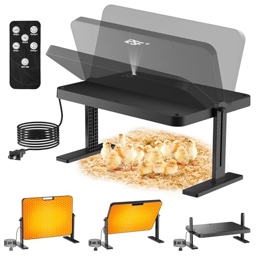 Chicken Brooder, Anti-Scald Graphene Brooder Plate with Remote Control, 16x12in Large Brooder Heater for 25 Chicks with Adjustable Temperatures&Height&Angle for Chicken Coops Poultry Heating, Black