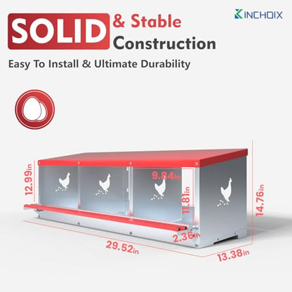 Chicken Nesting Boxes - 3 Compartment Metal Poultry Nest Box Wall Mount for Chickens, Hens, Ducks - Easy Egg Collection - Large Vented Holes Chicken Coop Equipment (3 Compartment)