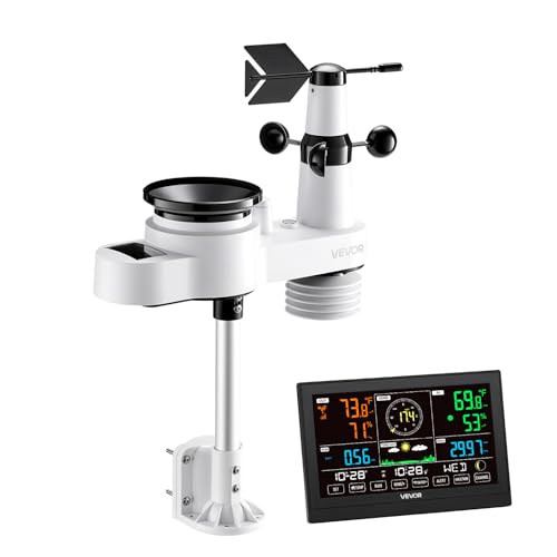 VEVOR 5-in-1 Wireless Weather Station, 7.5-Inch VA Display, Solar Powered Outdoor Sensor, Rain Gauge, Indoor Outdoor for Weather Forecast, Temperature, Humidity, Wind Speed and Direction (No WiFi) - style: 5-in-1 Wireless Weather Station