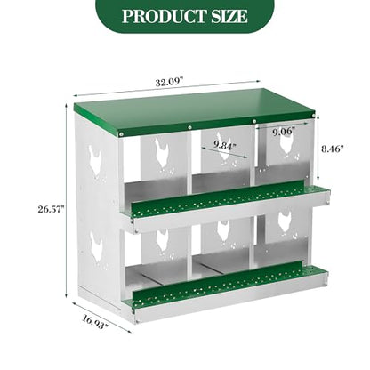IDEALHOUSE Chicken Nesting Box, Galvanized Steel Laying Box with Rustproof & Roll-Away Egg Design, for Hens, Green 6 Compartment No Bracket - color: Green, size: 6 compartments (without bracket)
