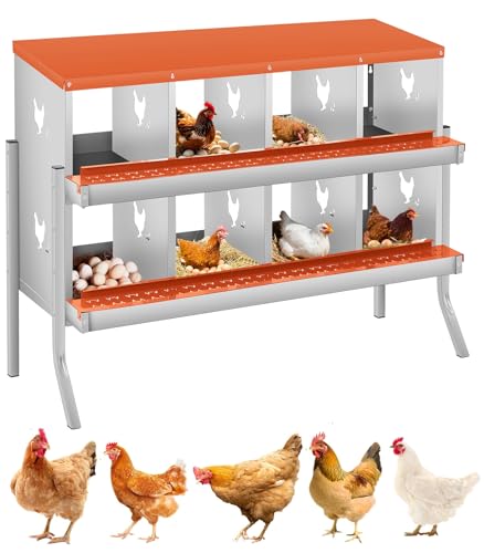GarveeLife Chicken Nesting Box, 8 Compartments Nesting Box for Chickens, Two-Tier Galvanized Steel Chicken Egg Laying Box with Large Vented Holes Wall Mounting for Easy Egg Collection - color: Orange | 8 Compartments