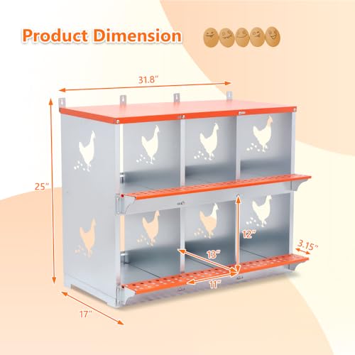 Wall-Mounted Metal Nesting Box for Chickens and Ducks – Galvanized Steel Construction with Ventilation & Easy Egg Access (6-Orange) - color: 6-Orange