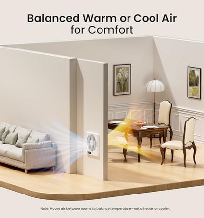 KOVIET 8" Room to Room Ventilation Fan with Remote, Quiet Reversible Through the Wall Air Transfer Fan, 10-Speed Smart Exhaust Vent, Temperature Control, ETL Certified for Bedroom, Kitchen, Laundry