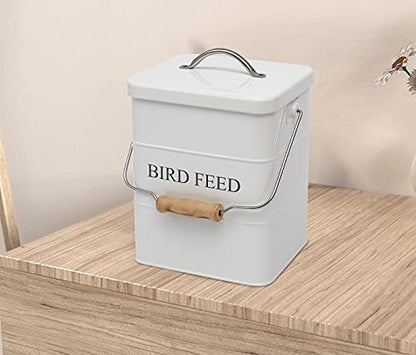 Morezi Bird seed and feed storage tin with lid Included - white-coated carbon steel - tight fitting lids - storage canister tins - White - color: White