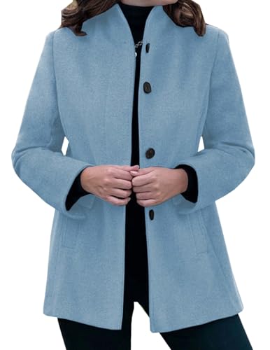 LIZALIG Women's Stand Collar Pea Coat Winter Long Sleeve Wool Blend Short Jackets Single Breasted Blazer Coat Outwear - color: Lightblue, size: 3X-Large
