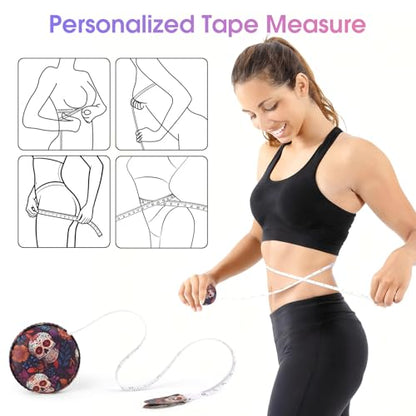 Retractable Mini Tape Measure, Auto-Retract, Premium Leather Tape Measure, Dual-Sided Ruler, Ideal for Fabric Cutting, Body Measurements, and Handicrafts (Candy Skull) - color: Candy Skull