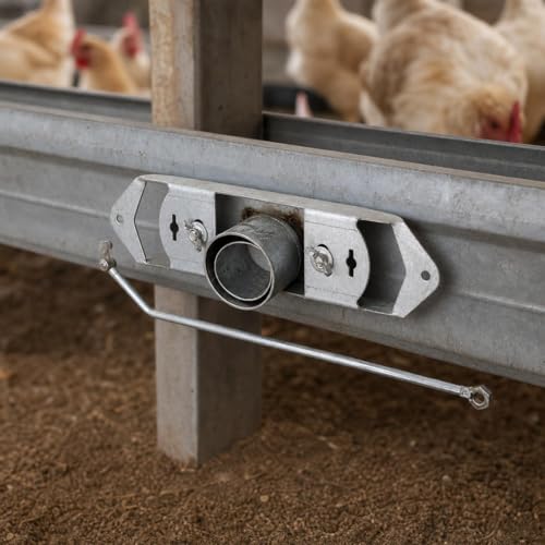 Metal Chicken Feeder, Galvanized Steel Feed Equipment, Uniform Feed Distributor for Chicken Coops, Fits 6cm Wide Feeders