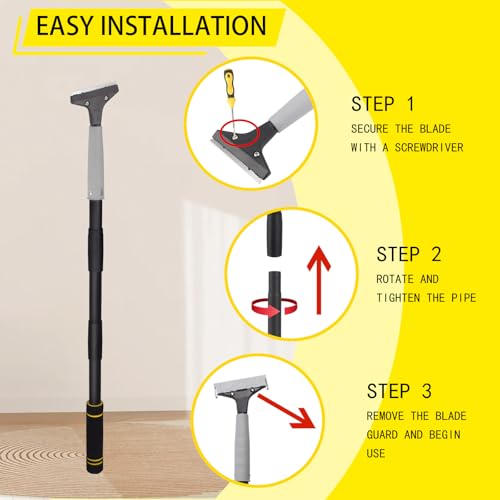 Floor Scraper Tool, Floor Scraper Long Handle Heavy-duty 16-47" Comes with 10 Metal Blades Suitable for Cleaning Floors Windows and Wall Labels Soft Sponge Handle