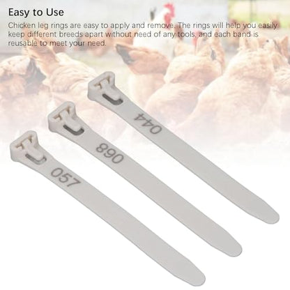 Tissting 1-100 Numbered Poultry Leg Bands, Reusable Chicken ID Rings for Ducks Chicks Geese Pigeons Easy Identification Tracking Management (White) - color: White