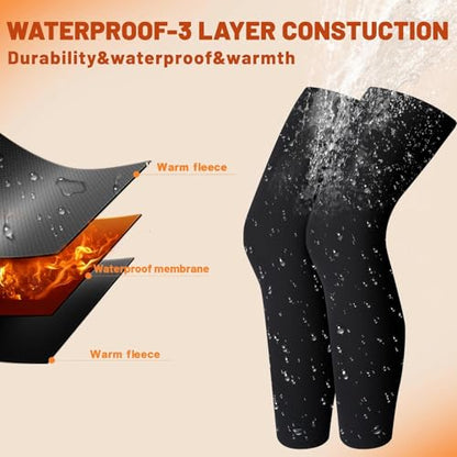 Cutecrop 2 Pairs Waterproof Fleece Thermal Winter Leg Sleeves Waterproof Cycling Compression Leg Warmers Long Knee Sleeve for Men Women Ski Walking Running Sport Basketball Football
