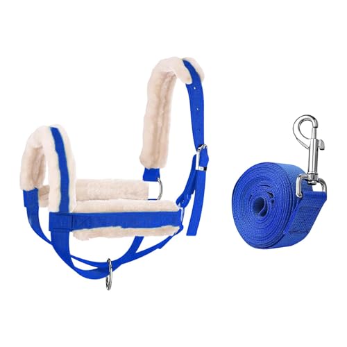 harayaa Cattle Traction Halter with Bull Bridle Cow Halter Leading Rope Adjustable Nylon Calf Halter Training Harness Suitable Goats Horses Ba, Blue M